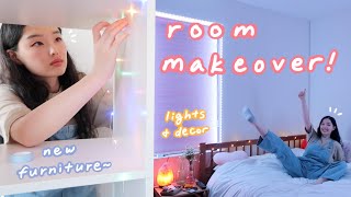 ROOM MAKEOVER: led lights new furniture ~aesthetic~ decorate with me YouTube