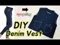 DIY Denim Vest From Old Jeans/DIY Convert/ Reuse/ Recycle Old Jeans into Vest