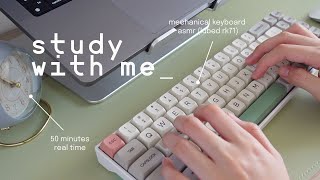 study with me 👩🏻‍💻 mechanical keyboard typing asmr (modded rk71) | 50 min real time, no midroll ads
