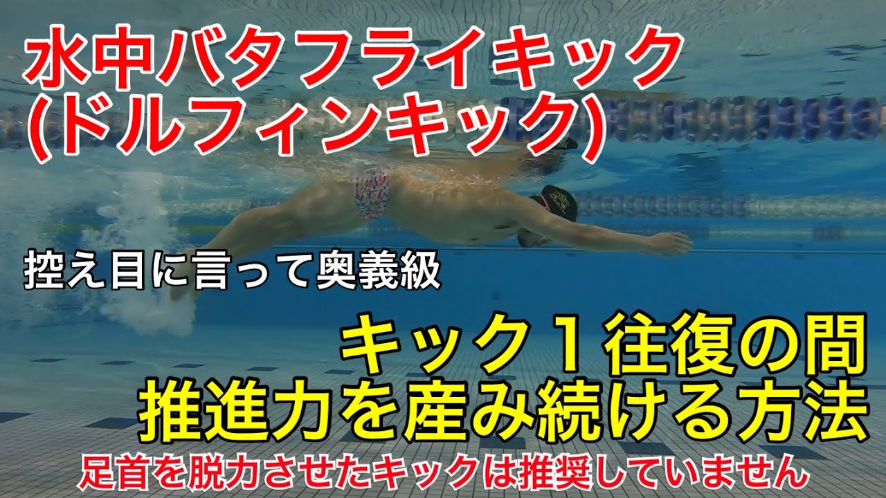 水中バタフライキック（ドルフィンキック） 控え目に言って奥義級 キック１往復で推進力を生み続ける方法 【 水泳 】【 競泳 】