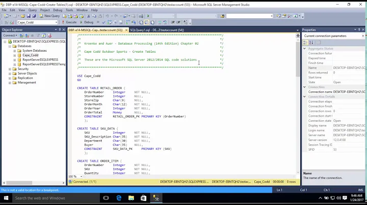 Creating tables and scripts in SQL Server 2014