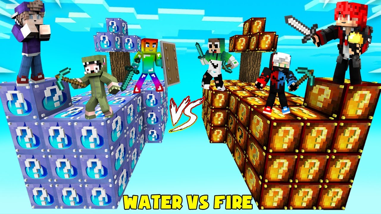 MINI GAME : FIRE VS WATER LUCKY BLOCK BEDWARS ** THỬ THÁCH NOOB TEAM CHIA LÀM HAI PHE CHIẾN ĐẤU ??