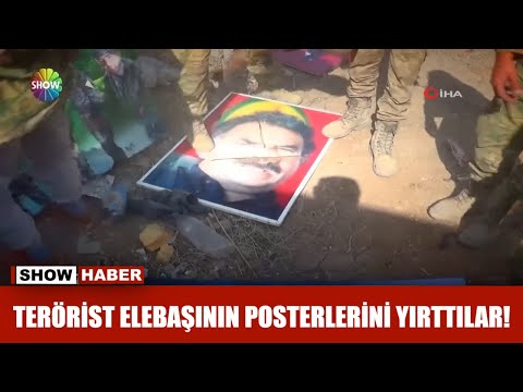 Terörist elebaşının posterlerini böyle yırttılar!