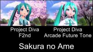 Video thumbnail of "Project Diva Sakura no Ame PV Comparison F2nd Arcade Future Tone"