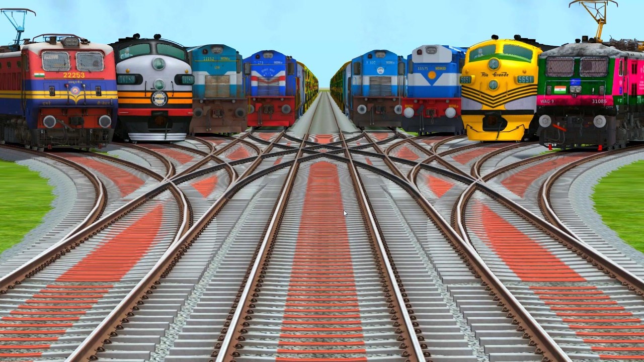 🧾All Realistic Trains Go Away from Bumpy Yard Tracks | Railroad crossings longest tracks 