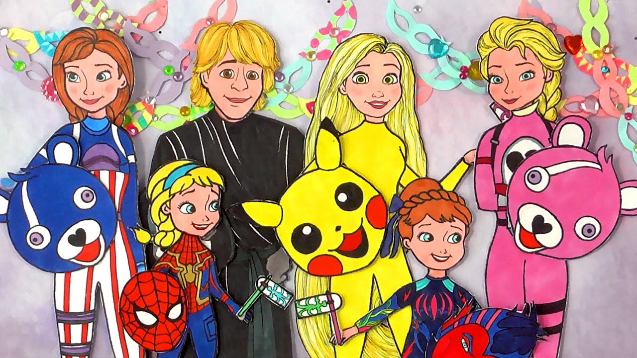 בובות מנייר- מסיבת פורים אצל אלזה ואנה