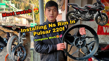 Ns200 Alloy wheel in pulsar 220f || complete work || installing ns200 rim in pulsar 220f