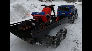 Rc three wheeler on track 3D PRINTED &amp; 1/6 scale jeep 4x4 &amp; trailer adventure.