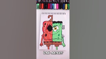 Drawing SpongeBob but In a 2 Different Styles with Posca Markers! #shorts