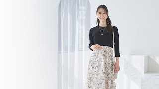 洗える】フラワープリントドッキングニット ワンピース / ANY
