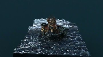 Sea Fort with Ocean Big water Wave Splashes