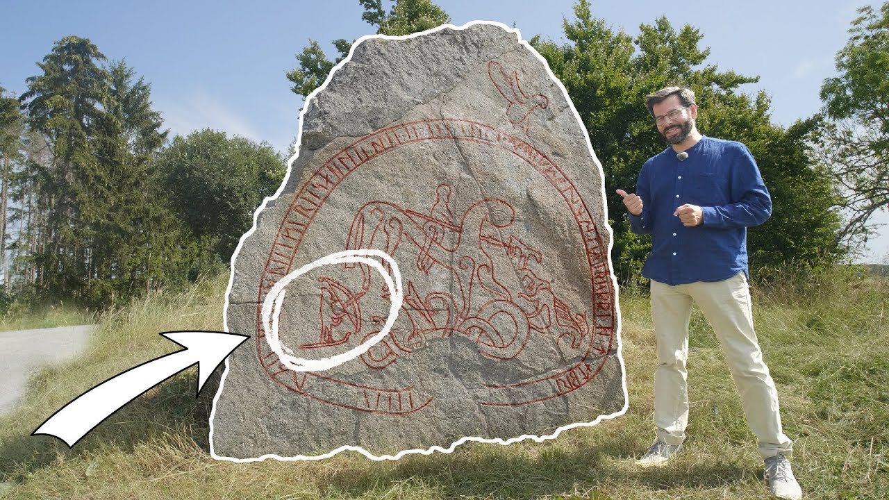 Visiting an impressive runestone!