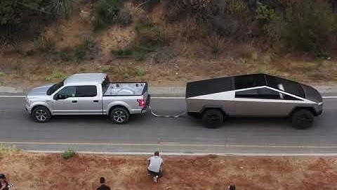 Tesla Cybertruck pulls F-150 uphill