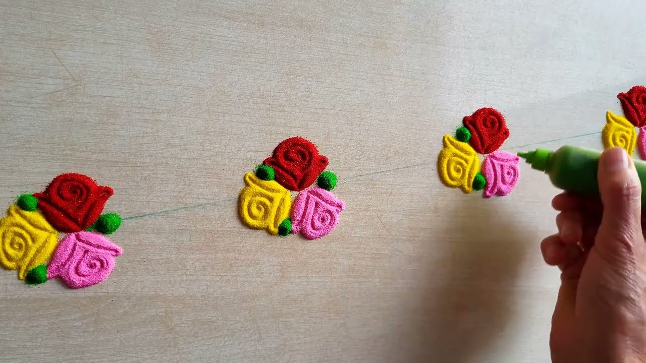 दारासमोर काढा गुलाबाच्या फुलाची सोपी आणि सुंदर 2बाॅर्डर रांगोळी डिजाईन🌹Simple Border Rangoli🌸🌹👌