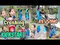 Scooty cranking  kick start barefoot  bike revving riding kickstart in saree  barefoot girls