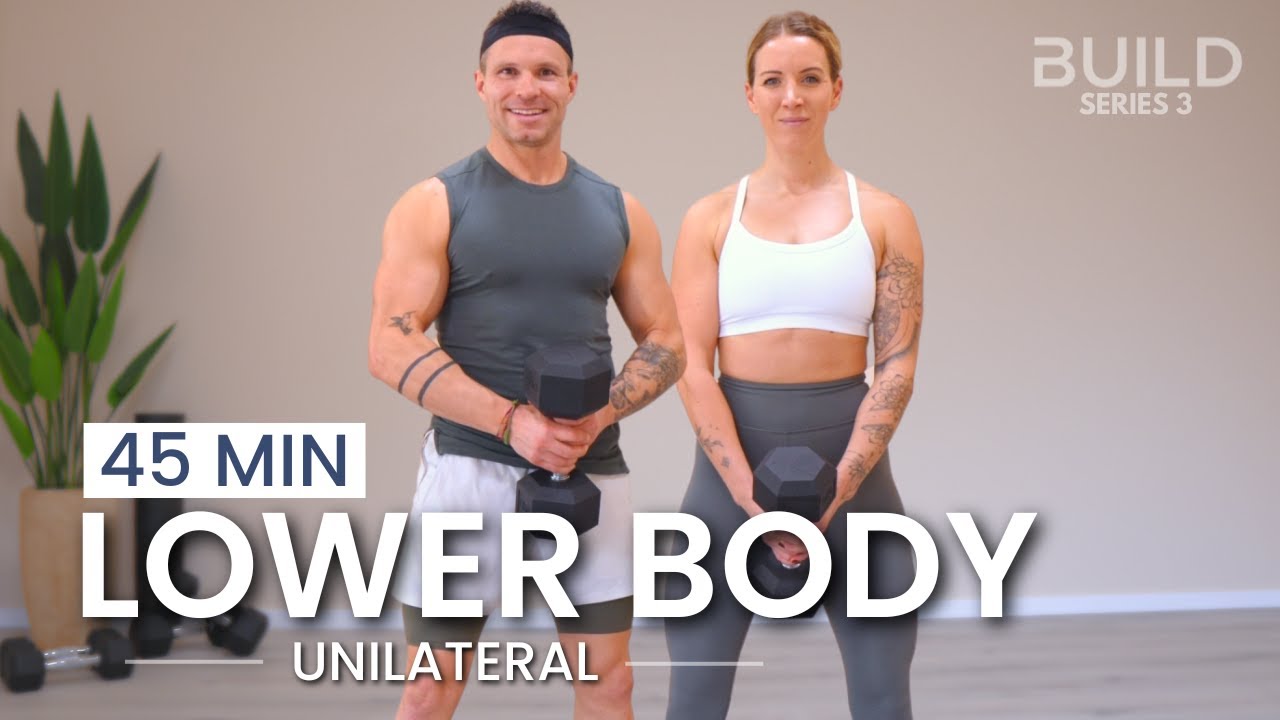 45-минутная тренировка нижней части тела с гантелями — односторонняя тренировка силы ног: день 47...