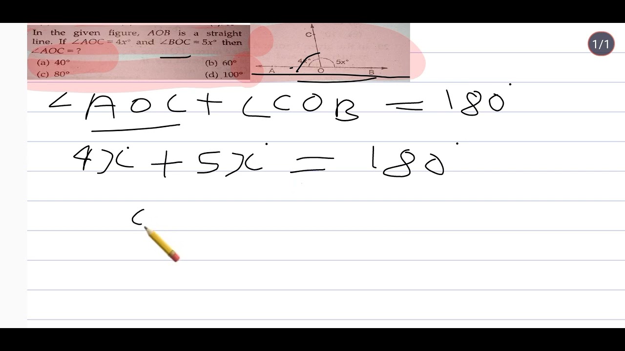 in the given figure, AOB is a straight line. if angle AOC=4x° and angle ...