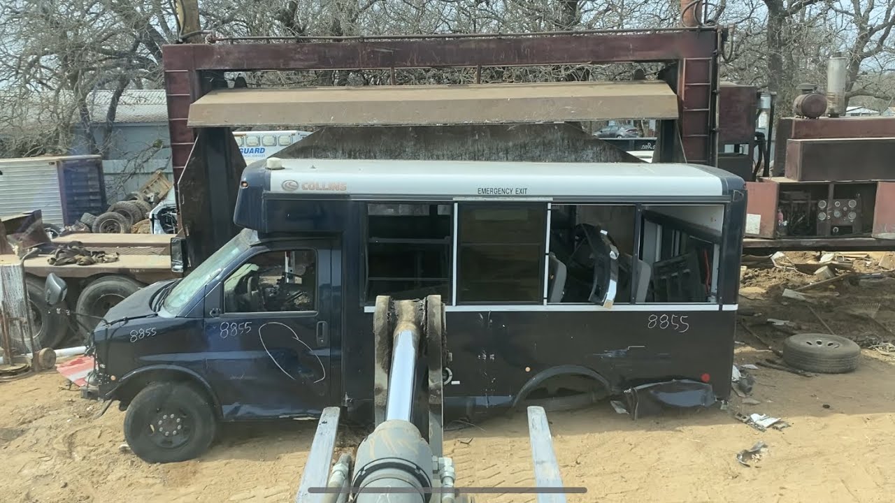 THE LAST STOP!! LIL BLUe SCHOOL BuS gets SMASHED! Last video from AMR Salvage yard !!!