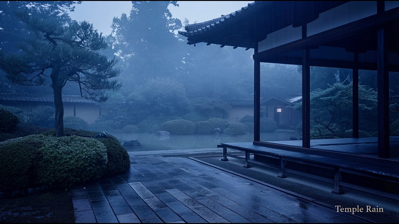Blue Hour Temple Rain 🌧 Japanese Zen Ambient for Deep Focus (2 Hours)