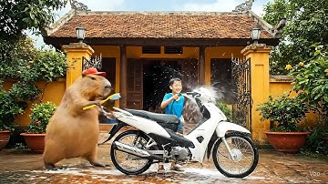 Capy cùng anh giúp bà rửa xe máy và cái kết #capybara