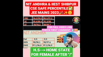Nit Cse safe percentile for Jee mains 2023✅🔴😊 #jee #percentile #nit #jeemains #short #shorts #cse