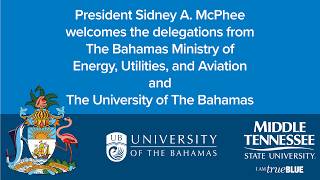 MTSU, Bahamas extend partnership in aerospace education, training
MTSU True Blue TVs broadcast: Middle Tennessee State University’s partnership with the Commonwealth of the Bahamas for aerospace training and education took flight with the visit by the 700-island nation’s minister of energy, utilities and aviation.to the Murfreesboro campus.
The Honorable JoBeth Coleby-Davis, whose portfolio in the government of Bahamian Prime Minister Phillip Brave Davis now includes aviation, led a delegation of government and education officials from her country to set into motion an initiative with MTSU called PEARL, which stands for Partnership in Education Excellence, Aviation Research and Leadership. This visit was Aug. 11-14, 2026.
Prime Minister Davis’s government is investing in the expansion and enhancement of the commonwealth’s aviation infrastructure, including more airports. The PEARL Initiative would build a pipeline of future Bahamian aerospace professionals, trained by MTSU and the University of The Bahamas, as pilots, aviation maintenance specialists, flight dispatchers and airport facility managers.
Coleby-Davis and MTSU President Sidney A. McPhee amended the partnership document signed in 2025 between The Bahamas and MTSU to include details about the PEARL Initiative. PEARL is expected to take off next summer with the first-ever residential program on the MTSU campus for Bahamian high school students interested in Aerospace careers.
The delegation also toured MTSU Aerospace facilities, met with leaders of Nashville’s international airport and checked on Bahamian students already enrolled in flight training at the university. MTSU, Bahamas extend partnership in aerospace education, training