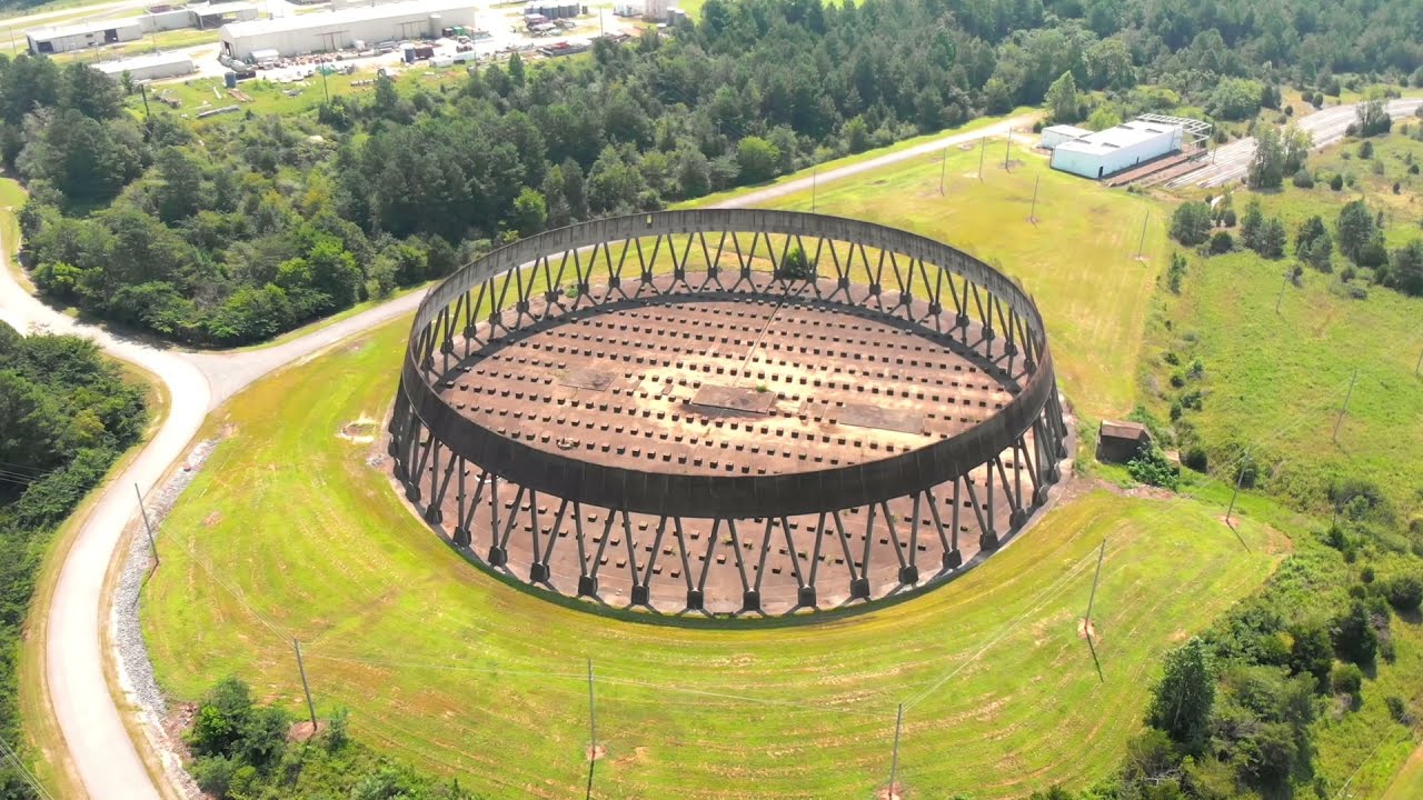 Abandoned Nuclear Reactor, Cooling Tower, and Blast Wall
