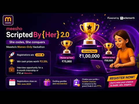 Meesho ScriptedByHer 2.0 2026 | Women-Only Hackathon | ₹2.25 Lakh Prizes + Internship 🚀