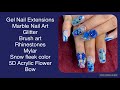 5D Acrylic Flower and bow with Gel Nail Extensions | glitter | Marble | Mylar