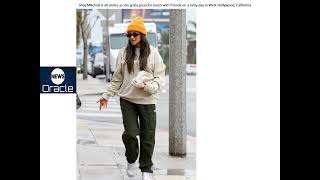 Shay Mitchell Smiles As She Grabs Pizza For Lunch With Friends On A Rainy Day In West Hollywood