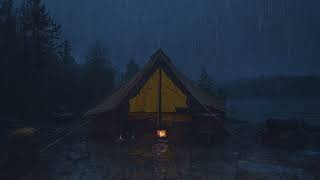 Eliminate Insomnia with Resounding Rain & Rumbling Thunder on Frayed Tent Roof on the Farm at Night