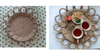 DIY Cute Serving Tray with Plastic Bangles️/ How to make Tray with Jute/ Golden Fiber Crafts