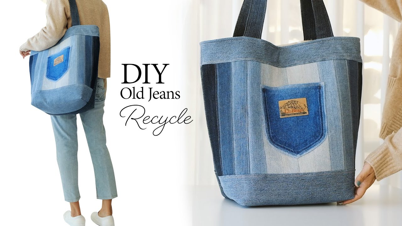DIY Old Jeans Recycle Tote Bag | Sewing | Tutorial (240) - YouTube