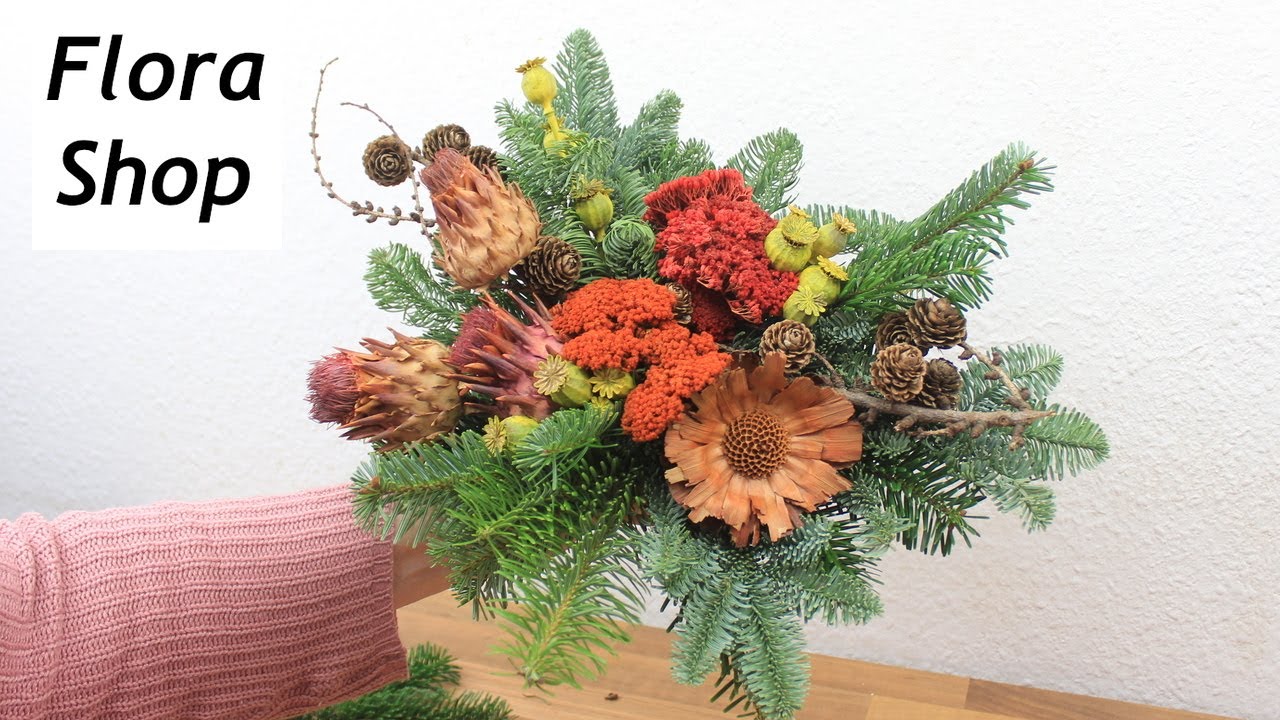 Grabstrauß für die Grabvase in den Wintermonaten selber binden, Grabschmuck für Totensonntag