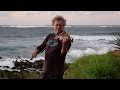 Solo Fiddle Tune on Tropical Island of Maui with Ocean Wave Backdrop - Acoustic Hawaiian Americana
