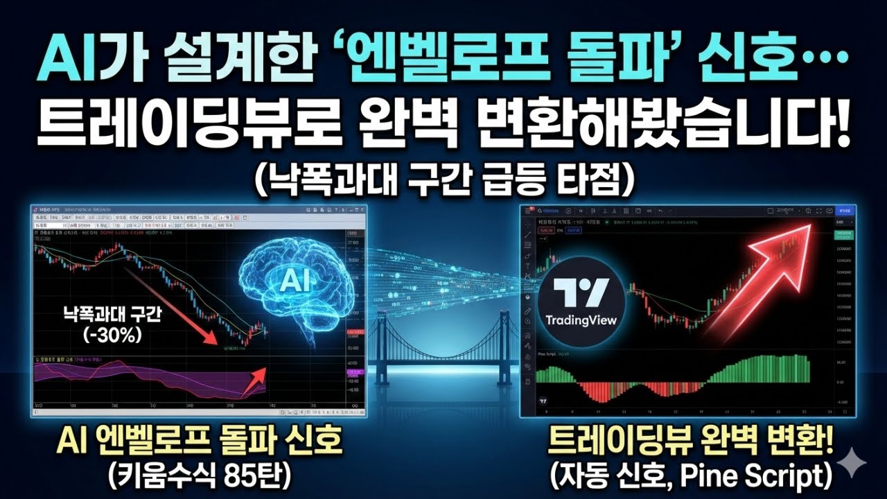 ⁣[키움증권] AI가 설계한 '엔벨로프 돌파' 신호… 트레이딩뷰로 완벽 변환해봤습니다! (낙폭과대 구간 급등 타점)  ? [키움수식 85탄 → 트레이딩뷰 지표 완성