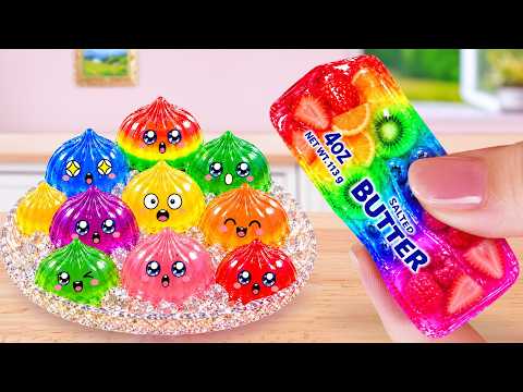 How To Make Squishy Butter And Dumpling Jelly 💛 Miniature Rainbow Jelly Recipe 🌈Mini Cakes