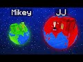 Mikey tiny planet vs jj giant planet survival battle in minecraft maizen