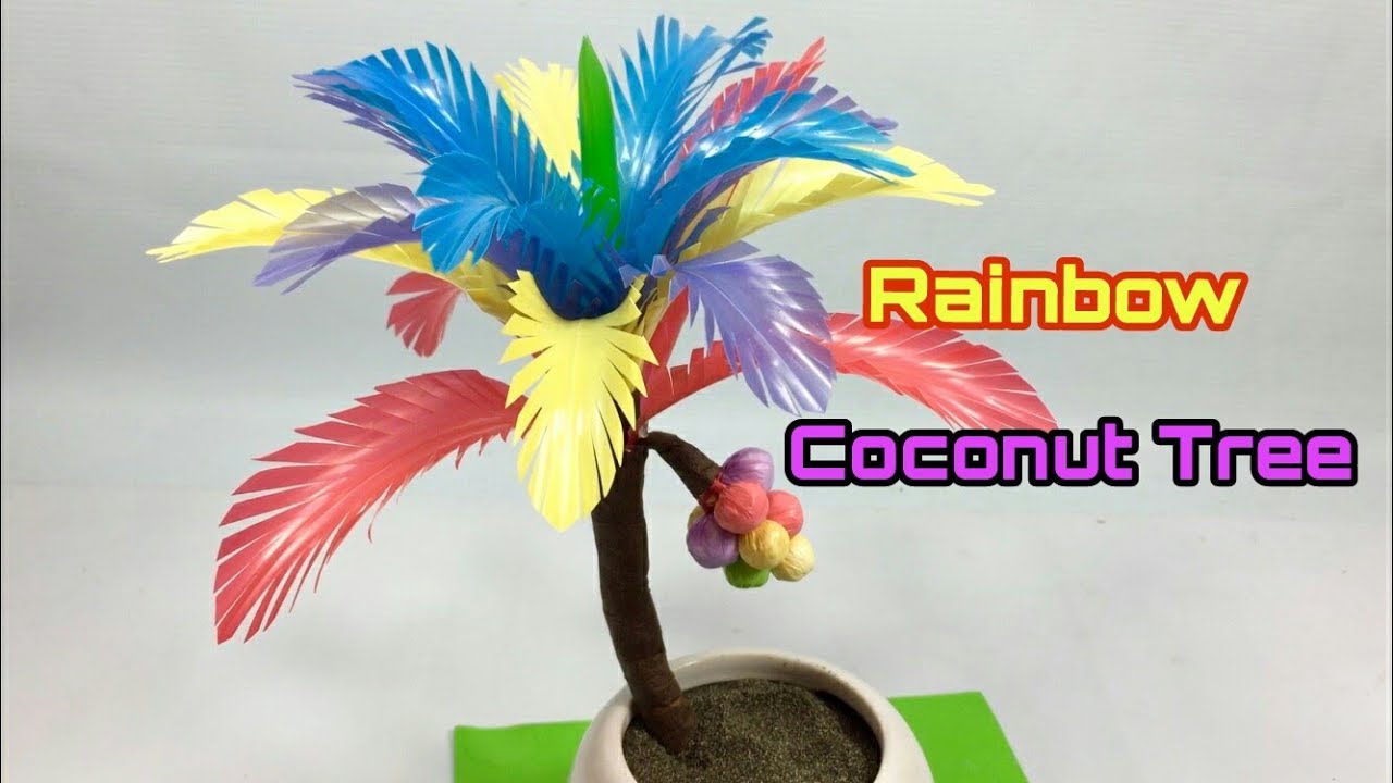  Kerajinan  dari  SEDOTAN  PLASTIK  RAINBOW COCONUT TREE 