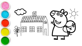 peppa pig with beautiful house drawing and coloring for kids and toddlers || peppa pig drawin