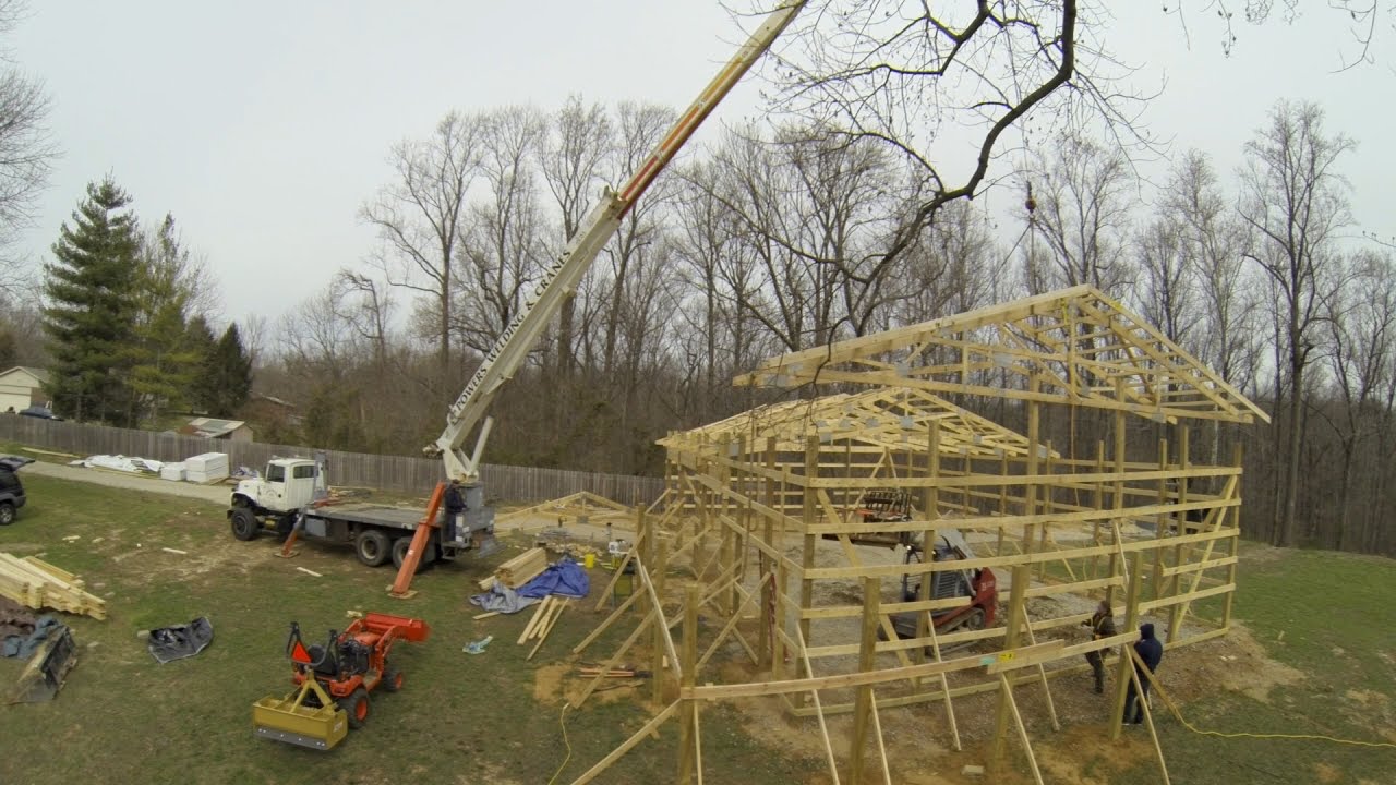 Pole Barn Truss Setting Post Frame Building Ep.6 - YouTube