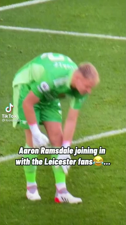 Aaron Ramsdale bantering with the Leicester fans