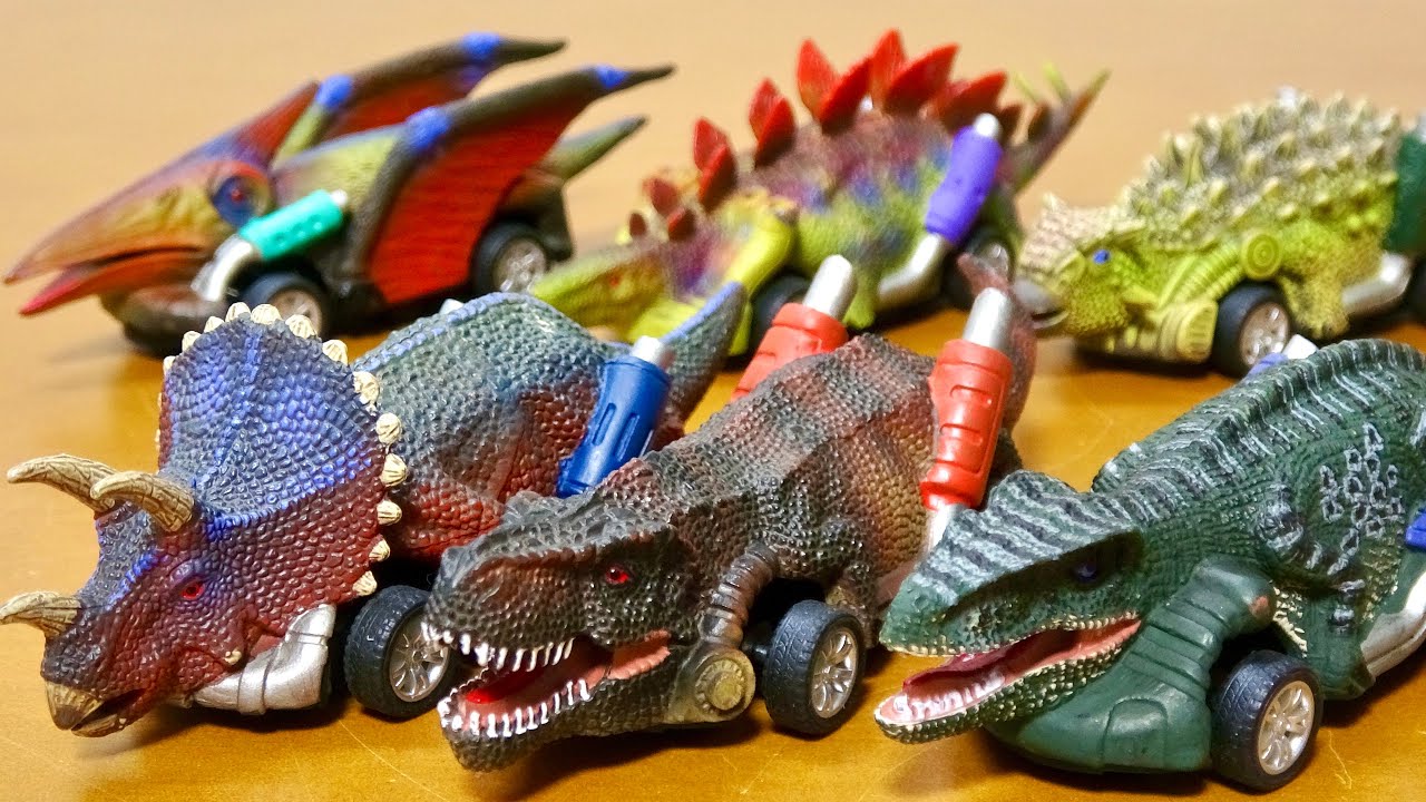 Pull-back dinosaur cars! T-Rex, Ankylosaurus, Velociraptor