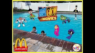 Teen Titans Go Pool Challenge! McDonalds Happy Meal Toys Blind Bags! Diving for Toys!