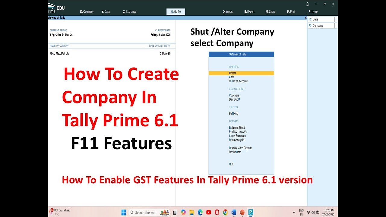 How to create Company In Tally Prime Telugu |How To Enable GST Features ...
