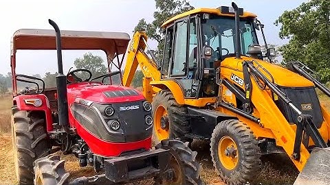 JCB 3DX Backhoe Loader Loading Red Mud In Swaraj And Solis 4wd Tractor Trolley | Jcb 3DX Dozer