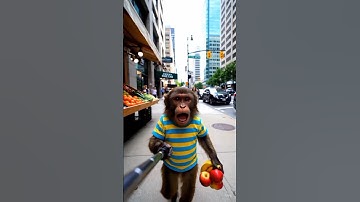 Monkey Buys Apples & Bananas from the Market | Monkey vlog, funny monkey, monkey shopping,