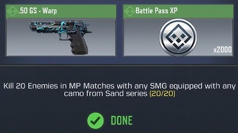 COD Mobile Kill 20 Enemies in MP Matches with any SMG equipped with any camo from Sand series