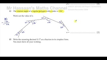 0580/21/O/N/20, (IGCSE), Paper 21, Q12 Angle Geometry, Regular Polygons, Interior Angles, Sides