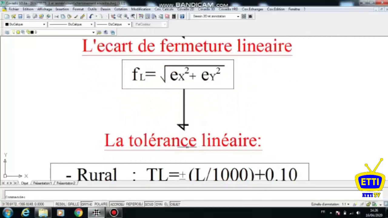 cheminement planimétrique encadré (compensation linéaire)